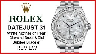 ▶ Rolex Lady Datejust 31, White Mother of Pearl, Diamond Bezel & Dial, Steel, REVIEW - 178384