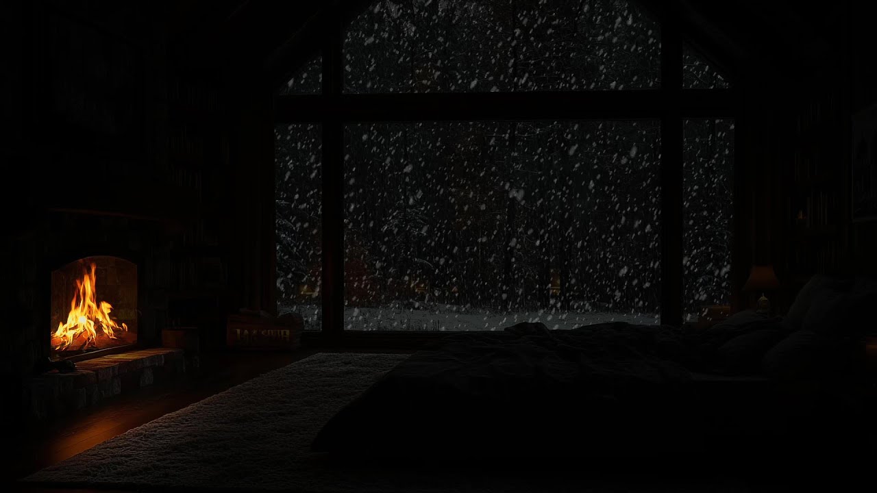 Blizzard and Fireplace Sounds for Deep SLeep🔥No Ads| Cozy Winter Night Ambience - Relaxation & Study