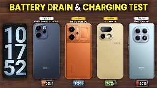 Realme P4 Power  vs Realme 16 Pro vs OPPO Reno 15c vs Redmi Note 15 Battery Drain and Charging Test
