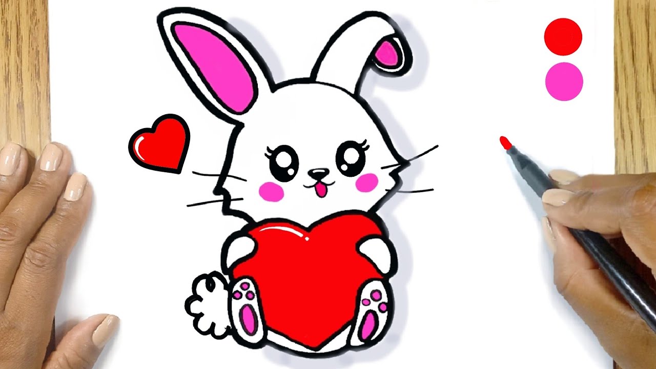 COMO DESENHAR UM COELHINHO DA PÁSCOA KAWAII COM CORAÇÃO FOFO passo a ...