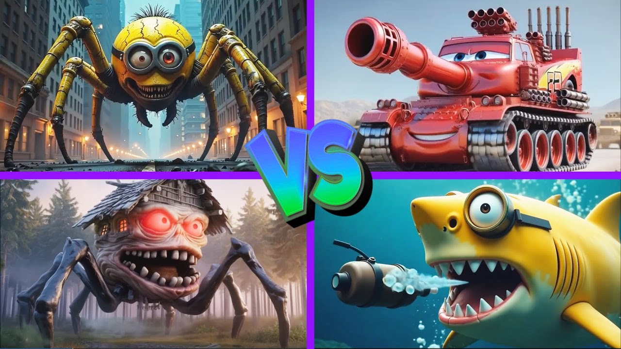 Minion Shark🆚McQueen Tank🆚Minion Worm🆚House Haed - Tiles Hop EDM Rush 🎶
