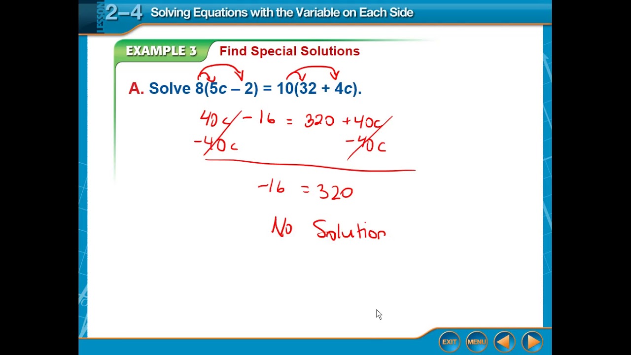2.4 - Solving Equations with the Variable on Both Sides - YouTube