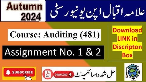 ⏩ AIOU Code 481 Solved Assignment No.1 & 2 Autumn 2024 || Subject: Auditing || Level: BACHELOR