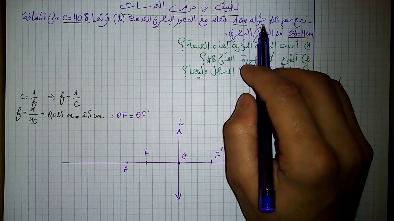 تمرين تطبيقي في درس العدسات