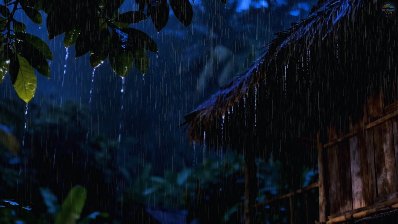 Best Heavy Rain and thunder at a Cozy Forest Cabin | Night Ambience for ...