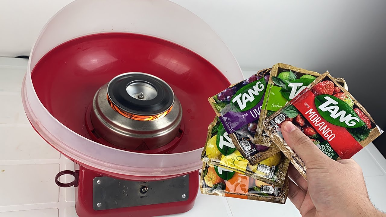 COLOQUEI SUCO EM PÓ NA MÁQUINA DE ALGODÃO DOCE E OLHA O QUE VIROU!!