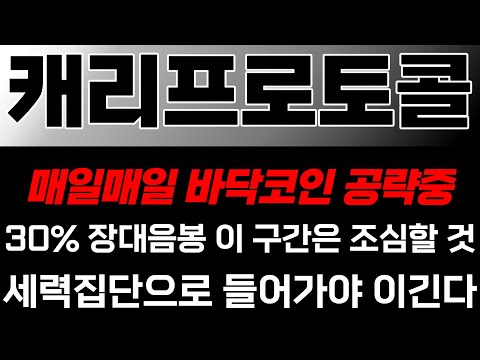   캐리프로토콜 전망 30 장대음봉 이 구간은 조심할 것 세력집단으로 들어가야 이긴다 매일매일 바닥코인 공략중