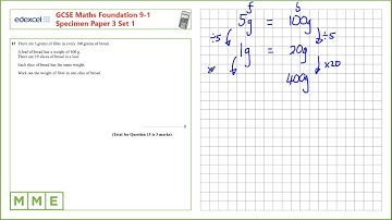 GCSE Maths EDEXCEL Specimen Set 1 Foundation     Paper 3   Q15 Proportion