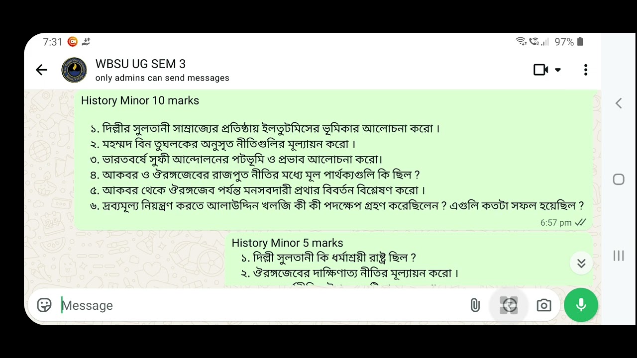 WBSU 3rd semester History Minor suggestions 2026 