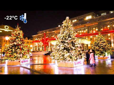 ⁴ᴷ⁶⁰ Walking Moscow 🎄 Christmas Walk ❄ on Rozhdestvenka Street & Kuznetskiy Most Street 🎅