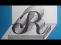 3d drawing letter r on flat paper for beginners  how to write easy trick art with pencil  marker