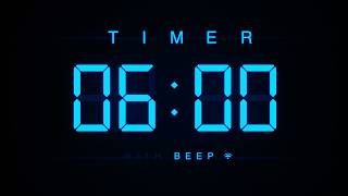 6 Minute Countdown Timer ⏱ Digital Blue Clock with Beeps 💙