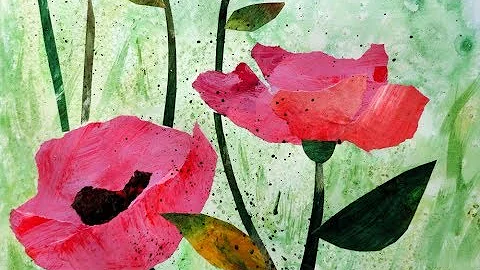 Acryl   Mohnblumen  Collage, Acrylics  Poppies   C...