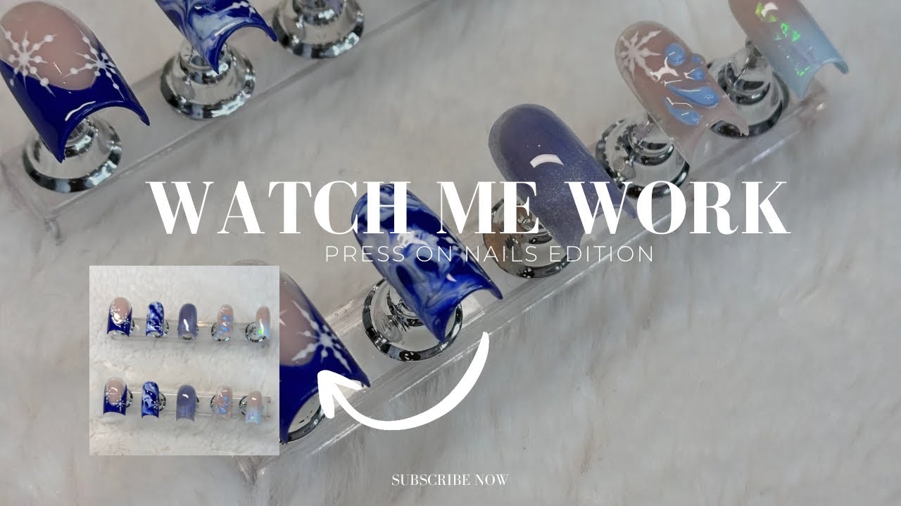 Polygel Application on Press On Nails 🩵Winter Inspo