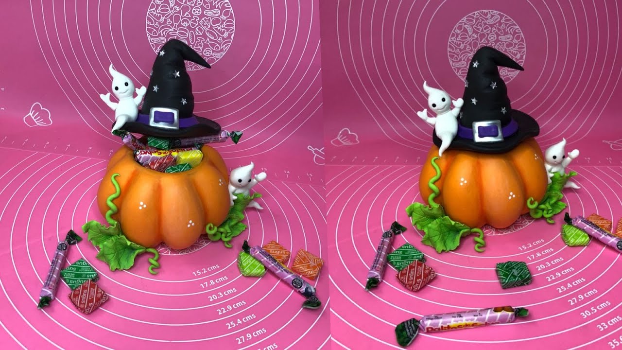 COMO HACER UNA CALABAZA PARA HALLOWEEN EN PORCELANA FRÍA! (CARAMELERA) - ALITA DOMINGUEZ