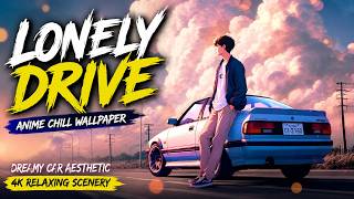 Lonely Drive  Anime Chill Wallpaper | Dreamy Car Aesthetic | 4K Relaxing Scenery