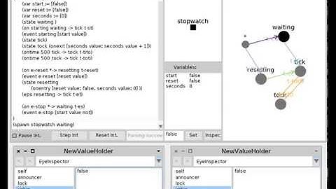 A stopwatch in LRP, using variables to start, stop and reset.