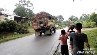 Truck sawit oleng saat hujan