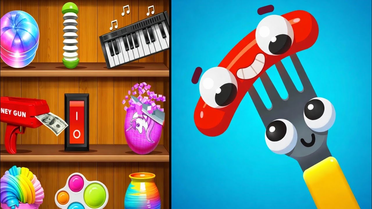 Mini Relaxing Game-Pop it vs fork N Sausage Funny Puzzle Gameplay ASMR 