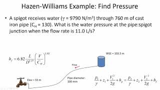 CE 331 - Class 4 (24 Jan 2019) Hazen-Williams Eq., Manning Eq., required pipe diameter with pump