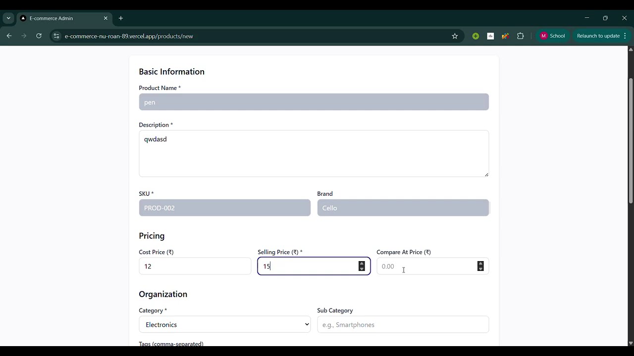 E-commerce dashboard