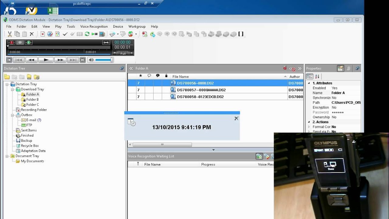 Olympus DS 7000 - Adding data prior to download