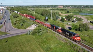 Nice Aerial View in 4K! Elly Style Power on Stack Train CN 123 at Moncton, NB near Marsh Junction