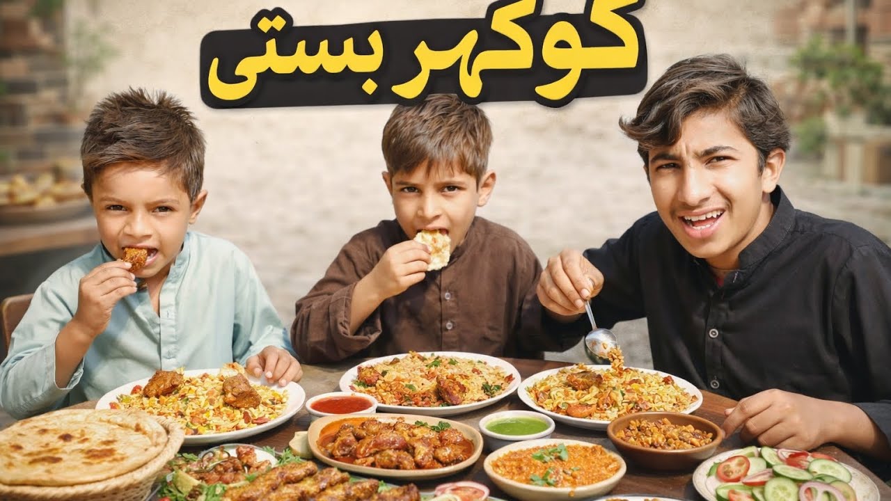 کھوکھرے بستی میں زبردست دعوت 😍 تین دوست اور فل بریانی چیلنج|#mamowala#sharaz#adhibqgh#please subscri