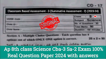 💯ap 8th class physics CBA-3 Sa2 real question paper 2024|8th Sa2 physics paper and answers 2024