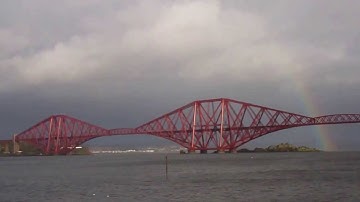 Rainbow Forth Railway Bridge Firth Of Forth Near Edinburgh Scotland