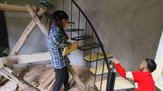 Tiling the stairs and finishing painting the floor, making a trellis for the climbing vines