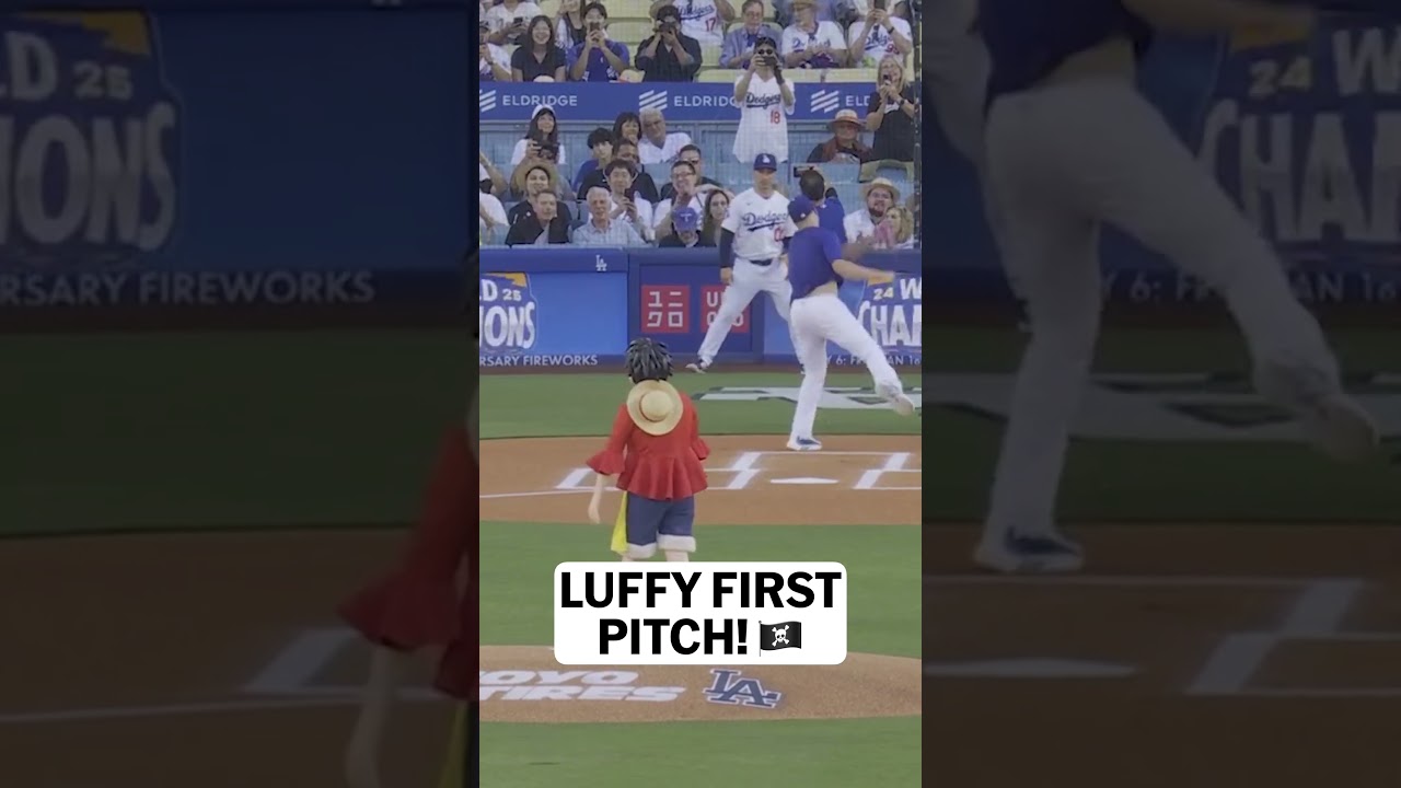 Gomu Gomu Fastball! Monkey D. Luffy threw out the first pitch on One Piece night at Dodger Stadium