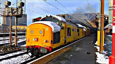 Network Rail 97303 + 97304 Arriving & Departing Crewe - Cold & Claggy!