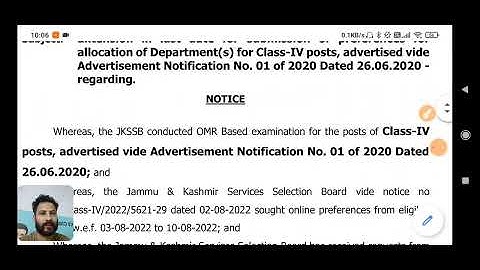 JKSSB Class IV Fresh Update - Official Notification | Preference Link Related New Update