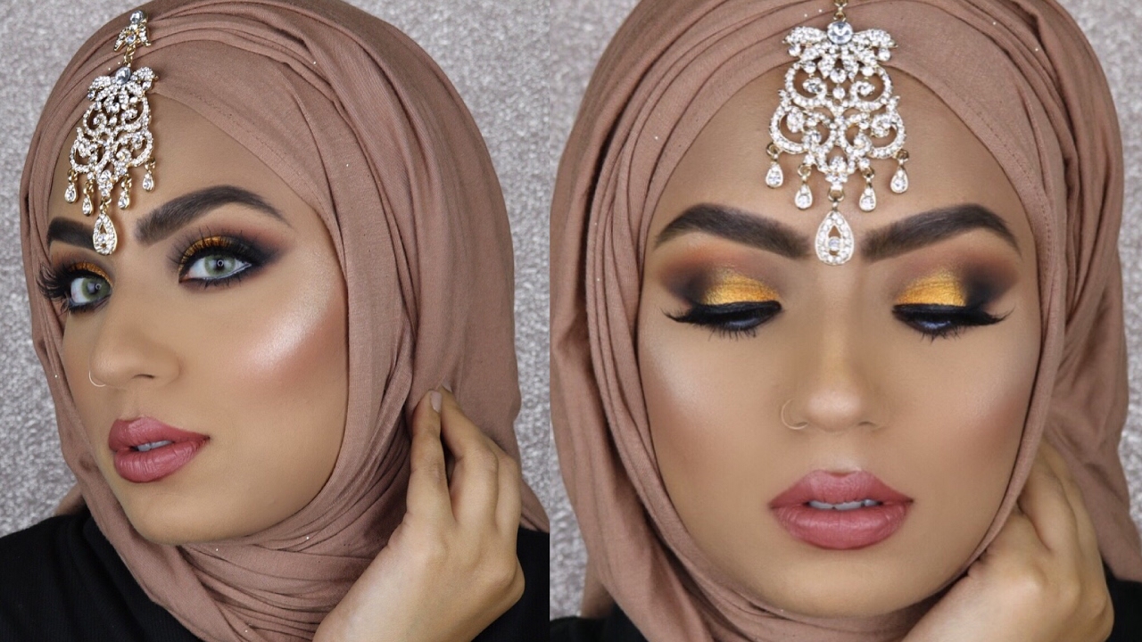 EID LOOK PAKISTANI ARABIC MAKEUP TUTORIAL GOLD SMOKEY EYES YouTube