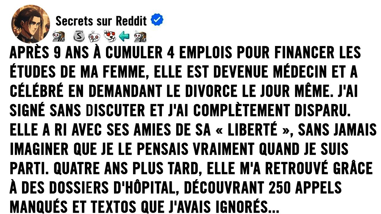 Ma femme est devenue médecin et a fêté ça en demandant le divorce le jour même. Quatre ans plus tard