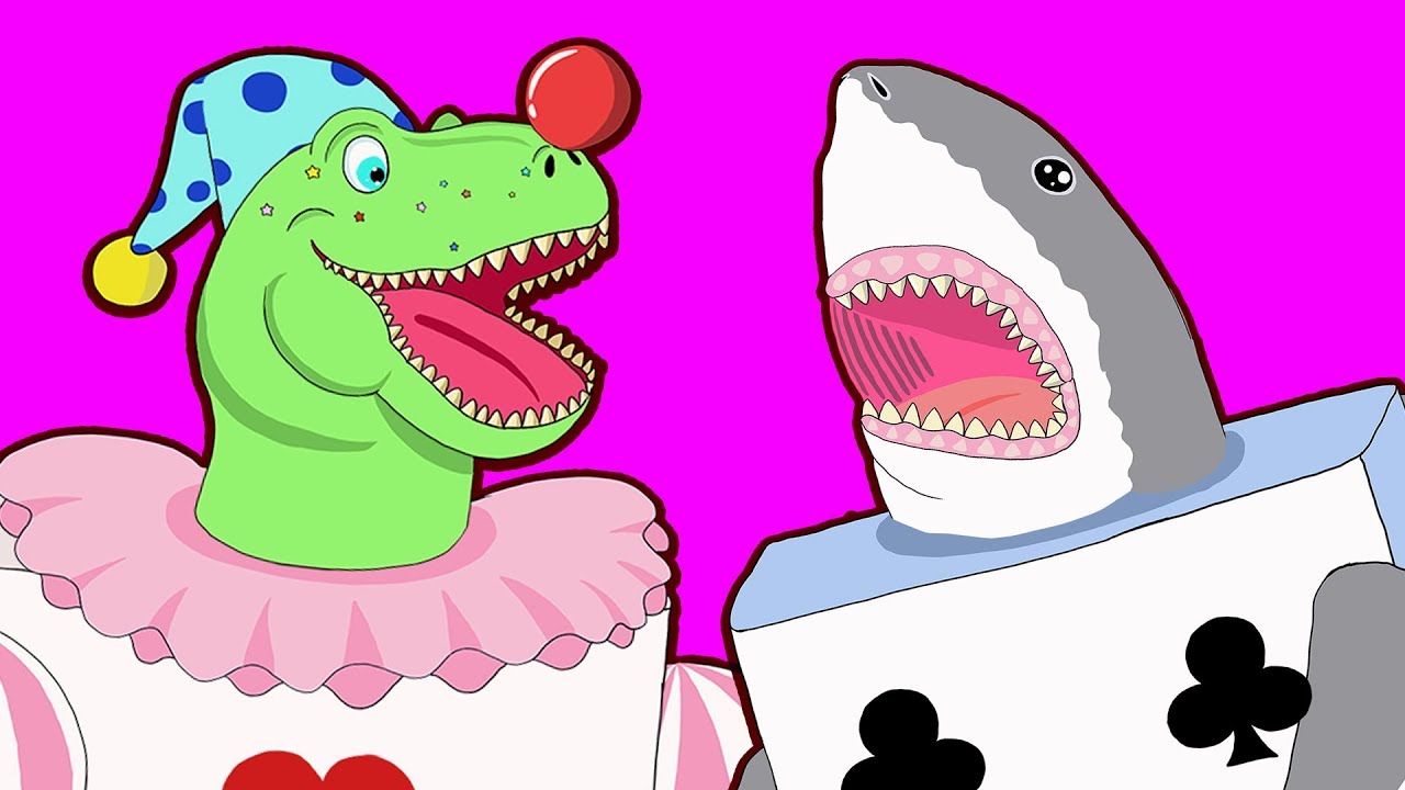 shark vs. dino, playing cards cartoon, sci-fi dino, sci-fi shark, dinosaur...