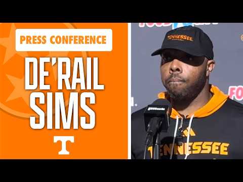 Tennessee football running backs coach De’Rail Sims talks during Furman week I GBO
