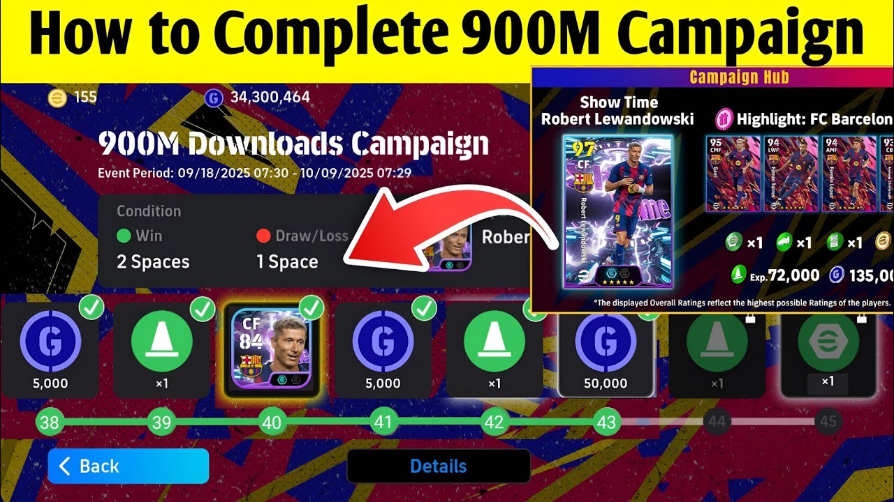 How to Complete 900 Million Downloads Campaign Spaces and Get Showtime Lewandowski efootball 2026