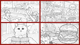 Color By Number Pool Fun Rainy Tea Cat in Basket & BBQ Camp Vibes Zen Color #coloringbook screenshot 3
