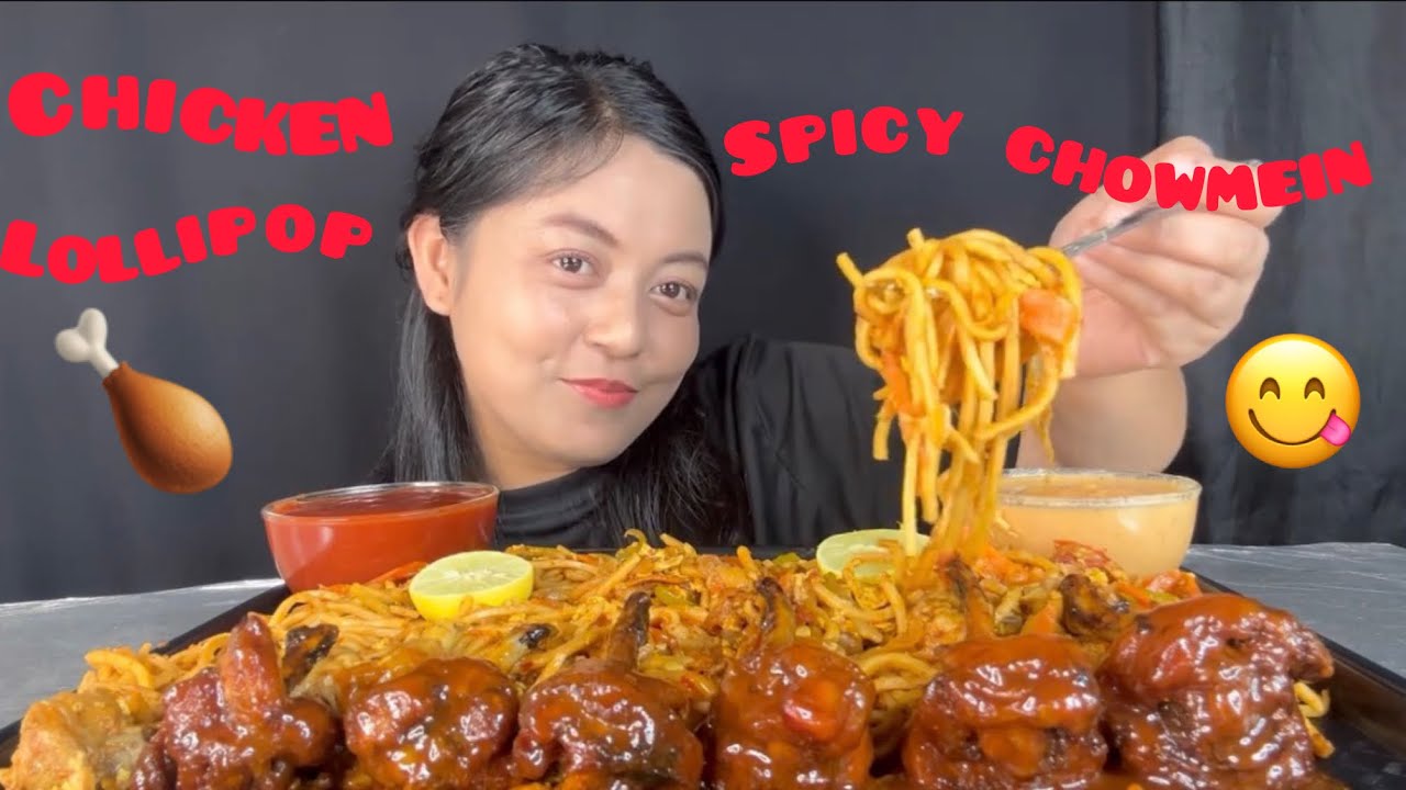 🌶️🔥 Spicy Chicken Chowmein Mukbang with Chicken Lollipop🍗| Street Food India🇮🇳 