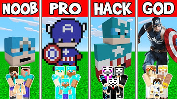 Minecraft: CAPTAIN AMERICA HOUSE BUILD CHALLENGE - NOOB vs PRO vs HACKER vs GOD in Minecraft