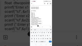 Write a c program to calculate the distance between two points part-1