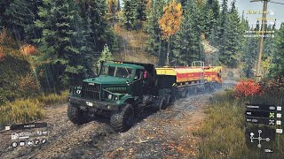 SnowRunner Mods - KRAZ 255 RSK driving offroad to Logistics base | PC gameplay