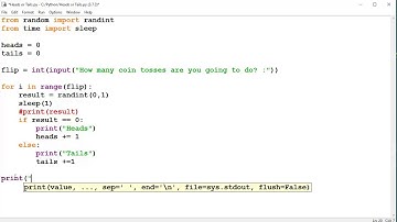 Heads or Tails program in Python (Coin Toss / Coin flip / Probability)