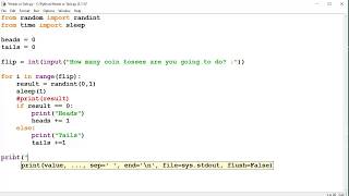 Heads or Tails program in Python (Coin Toss / Coin flip / Probability) screenshot 4