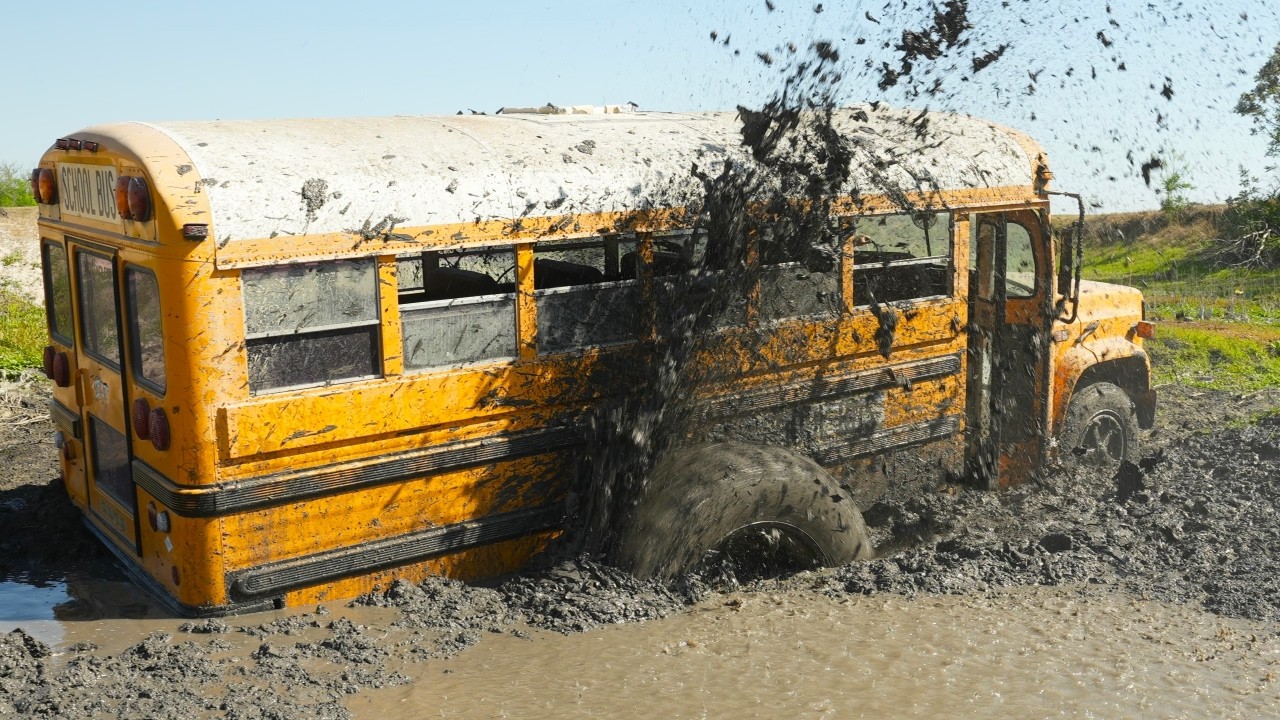 Monster Truck School Bus Stuck in Deepest Mud Ever