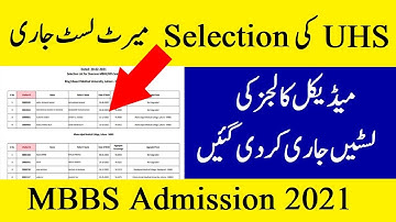 UHS FINAL SELECTION MERIT LIST SESSION 2020-2021 - MBBS & BDS ADMISSION 2021 - UPGRADE MERIT LIST