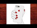 Elinde İphone Cep Telefonu Çizimi - Kolay Karakalem İphone Çizimi - (How To Draw Mobile Phone Easy)