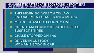 Woman dead, man arrested after pursuit ends in Cheatham County